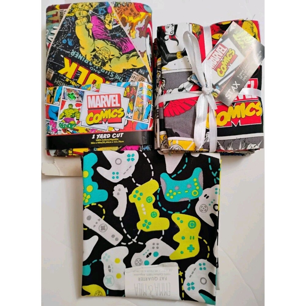 Marvel Comics 1 Yard Cut & Stax Fabric Bundle Plus Video Game Controller Fat Qua